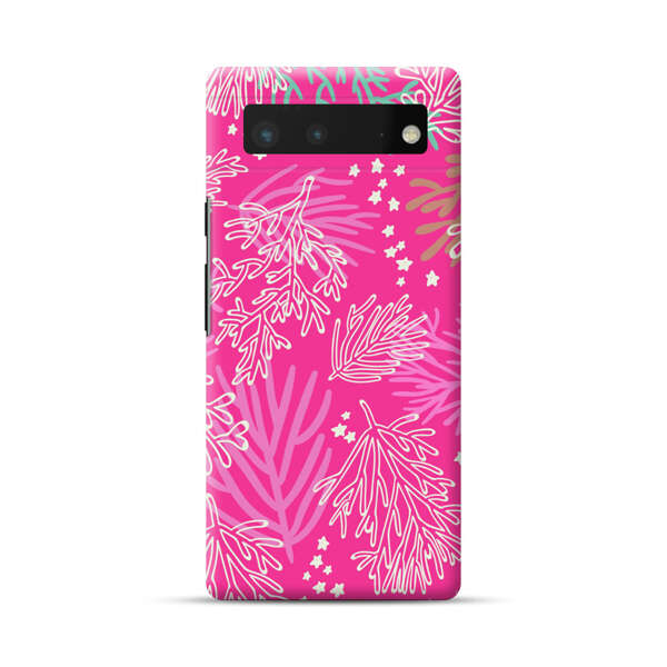 Bright Pink Tropical Leaf Pattern Google Pixel 6 Hard Case