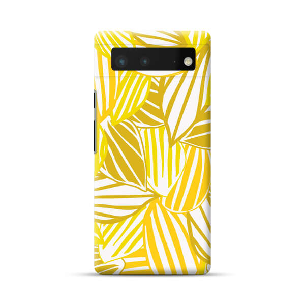 Bright Yellow Striped Tropical Leaves Pattern Google Pixel 6 Hard Case