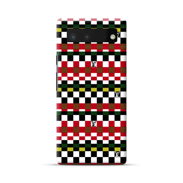 Colorful Checkerboard Stripes Pattern Google Pixel 6 Hard Case