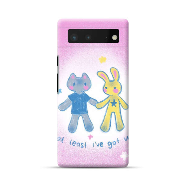 Cute Cat and Rabbit Holding Hands Google Pixel 6 Hard Case