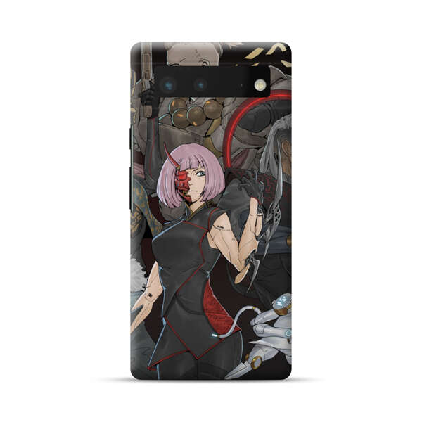 Futuristic Cyberpunk Warriors and Robotic Cat in Dynamic Pose Google Pixel 6 Hard Case