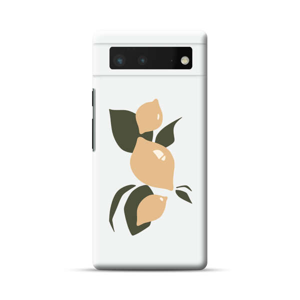 Minimalistic Beige Lemons with Green Leaves Google Pixel 6 Hard Case