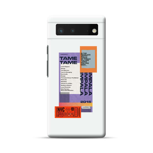 Modern Graphic Collage with Typography and Ticket Elements Google Pixel 6 Hard Case