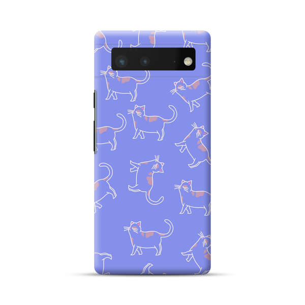 Playful Cartoon Cats on Purple Background Google Pixel 6 Hard Case