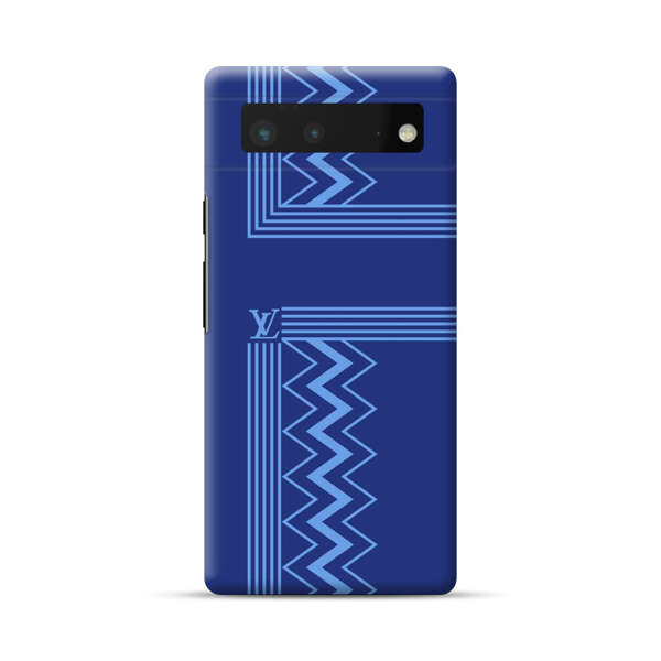 Stylish Geometric Zigzag Pattern in Blue Google Pixel 6 Hard Case