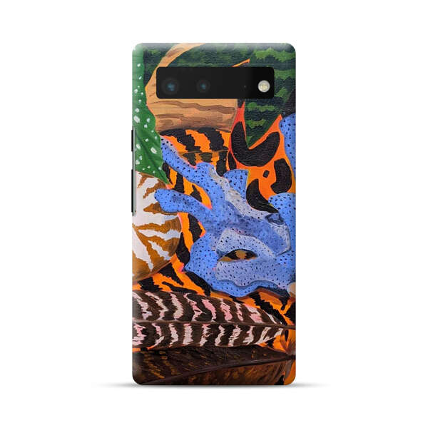 Tropical Coral Seashell Feathers on Tiger Pattern Google Pixel 6 Hard Case