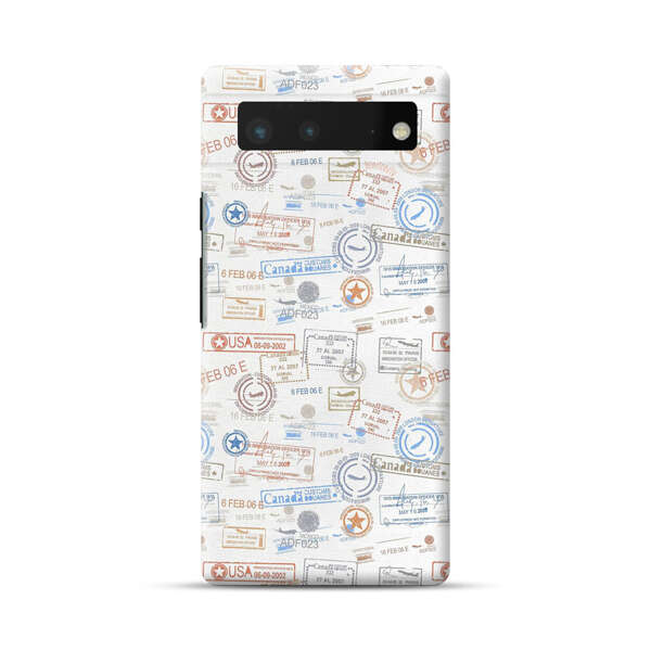 Vintage Passport Stamps Pattern Google Pixel 6 Hard Case