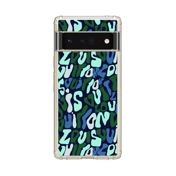 Abstract Layered Text Pattern in Blue and Green Google Pixel 6 Pro Case