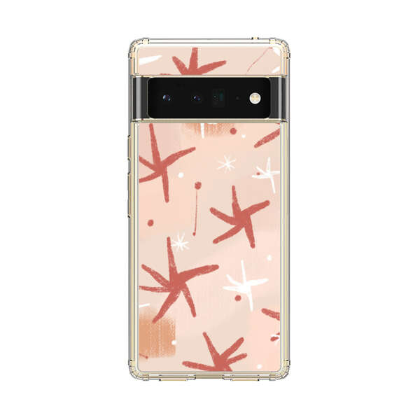 Abstract Star Pattern Red and White on Beige Background Google Pixel 6 Pro Case