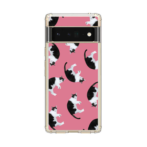Black and White Cats Pattern on Pink Background Google Pixel 6 Pro Case