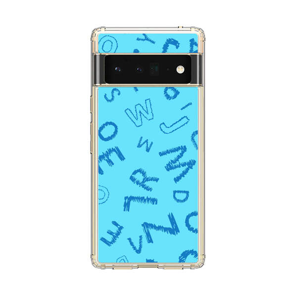 Blue background with random sketched alphabet letters Google Pixel 6 Pro Case