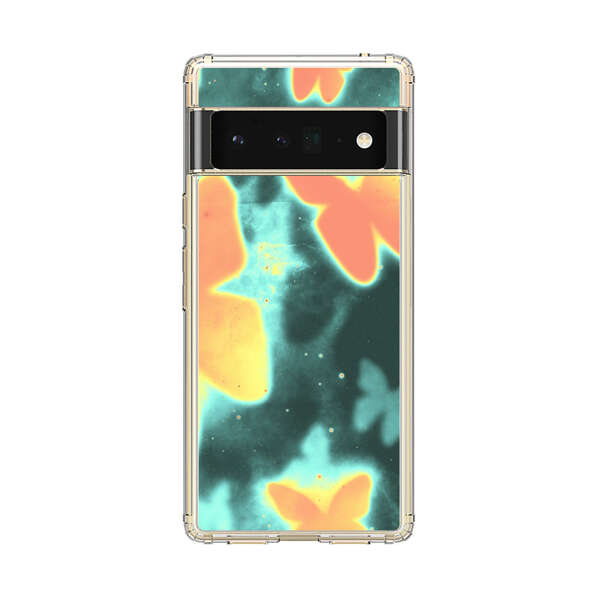 Bright Glowing Orange Butterflies Blue Background Google Pixel 6 Pro Case