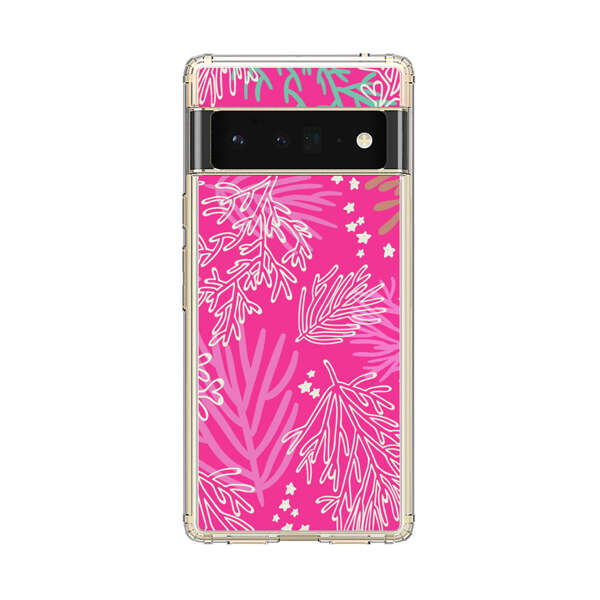 Bright Pink Tropical Leaf Pattern Google Pixel 6 Pro Case
