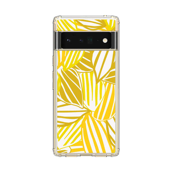 Bright Yellow Striped Tropical Leaves Pattern Google Pixel 6 Pro Case