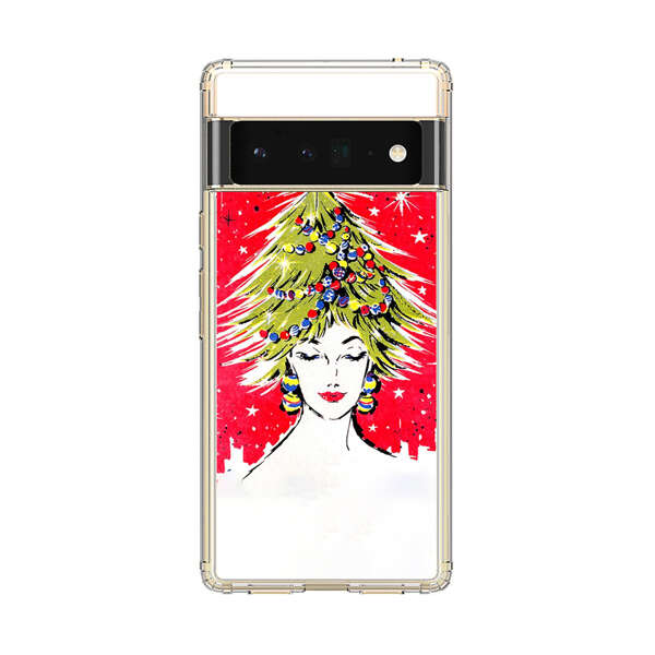 Christmas Tree Hair Woman Red Background Google Pixel 6 Pro Case