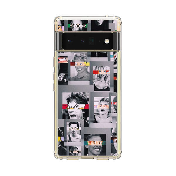 Creative Collage of Iconic Black and White Portraits with Cartoon Eyes Google Pixel 6 Pro Case