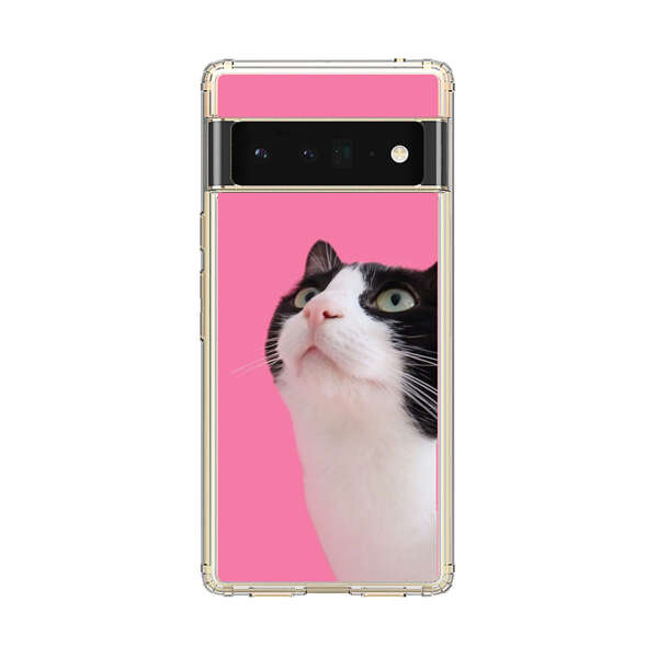 Curious Black and White Cat on Pink Background Google Pixel 6 Pro Case
