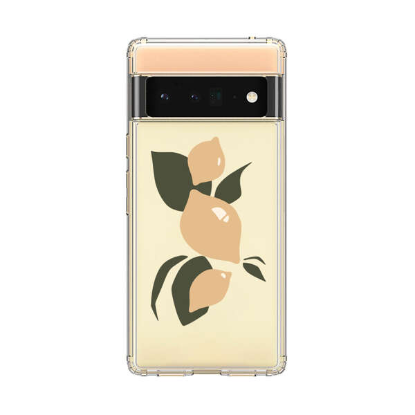 Minimalistic Beige Lemons with Green Leaves Google Pixel 6 Pro Case