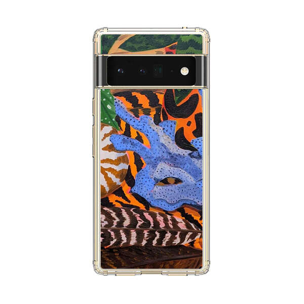 Tropical Coral Seashell Feathers on Tiger Pattern Google Pixel 6 Pro Case