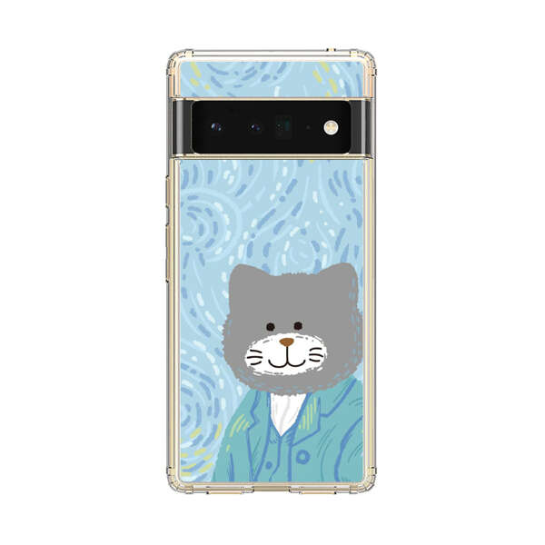 Whimsical Gray Cat with Starry Night Background Google Pixel 6 Pro Case