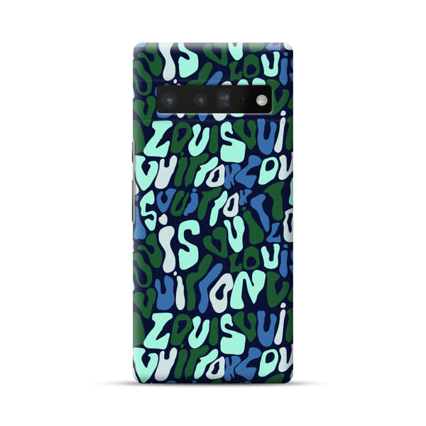 Abstract Layered Text Pattern in Blue and Green Google Pixel 6 Pro Hard Case
