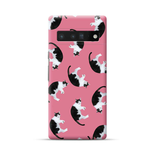 Black and White Cats Pattern on Pink Background Google Pixel 6 Pro Hard Case