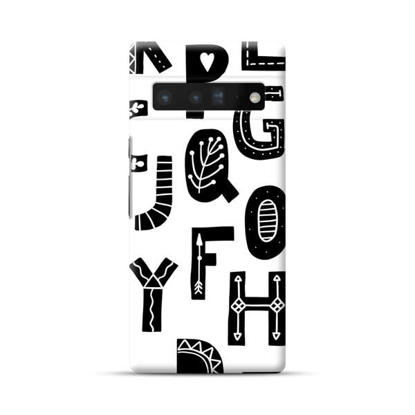 Black and White Hand-Drawn Alphabet Letters Pattern Google Pixel 6 Pro Hard Case