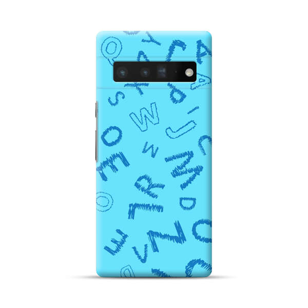 Blue background with random sketched alphabet letters Google Pixel 6 Pro Hard Case