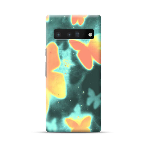 Bright Glowing Orange Butterflies Blue Background Google Pixel 6 Pro Hard Case