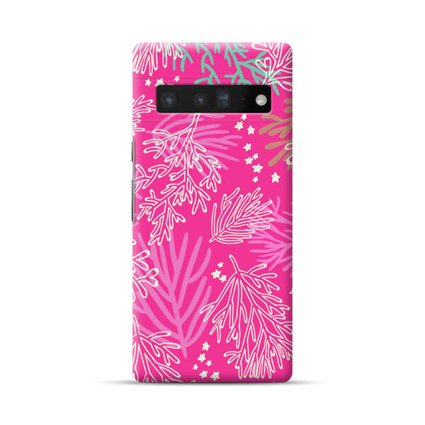 Bright Pink Tropical Leaf Pattern Google Pixel 6 Pro Hard Case