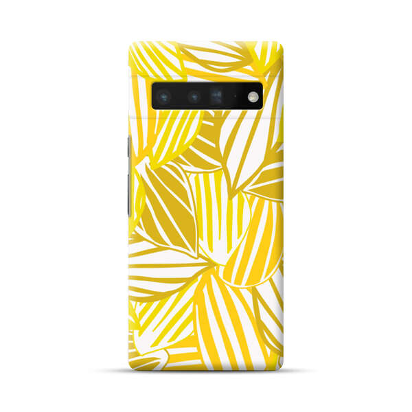 Bright Yellow Striped Tropical Leaves Pattern Google Pixel 6 Pro Hard Case