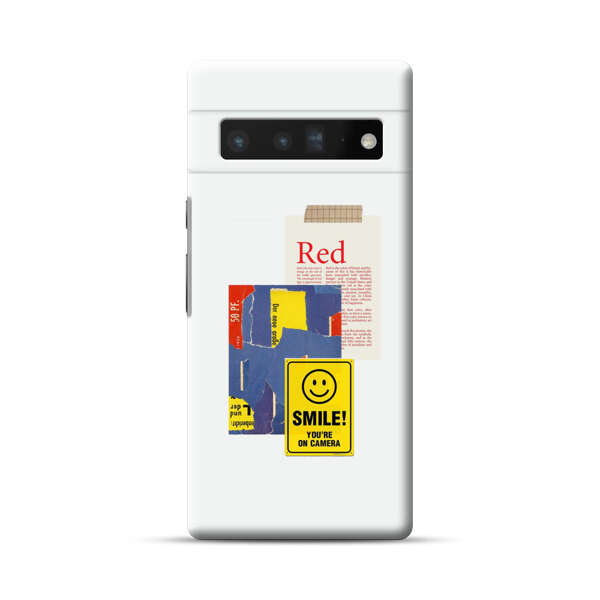 Collage Torn Paper Smiley Face Yellow Sign Google Pixel 6 Pro Hard Case