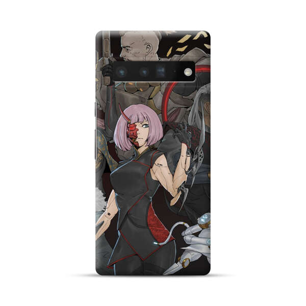 Futuristic Cyberpunk Warriors and Robotic Cat in Dynamic Pose Google Pixel 6 Pro Hard Case