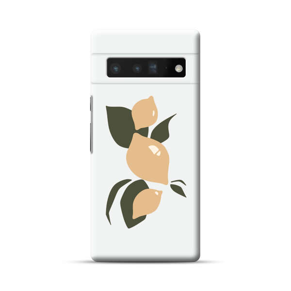 Minimalistic Beige Lemons with Green Leaves Google Pixel 6 Pro Hard Case