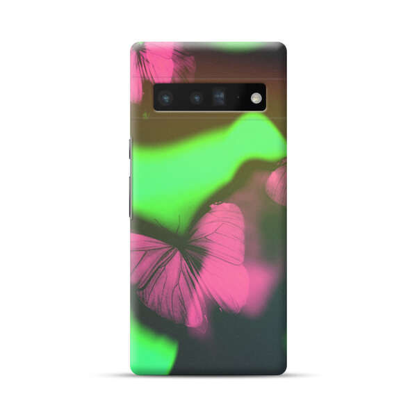 Pink Butterflies Green Background Google Pixel 6 Pro Hard Case