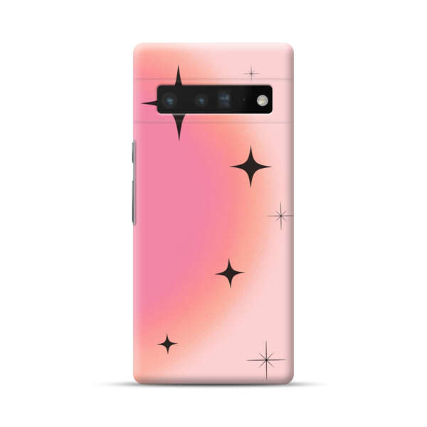 Pink Peach Gradient with Black Stars Google Pixel 6 Pro Hard Case