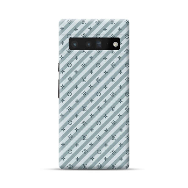Stylish Blue Diagonal Striped Luxury Logo Pattern Google Pixel 6 Pro Hard Case