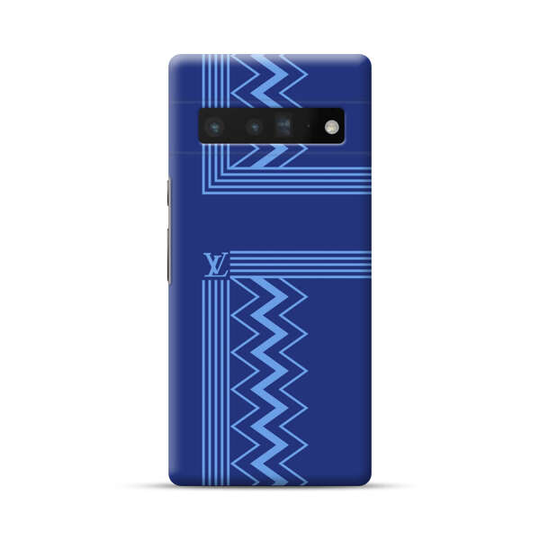 Stylish Geometric Zigzag Pattern in Blue Google Pixel 6 Pro Hard Case
