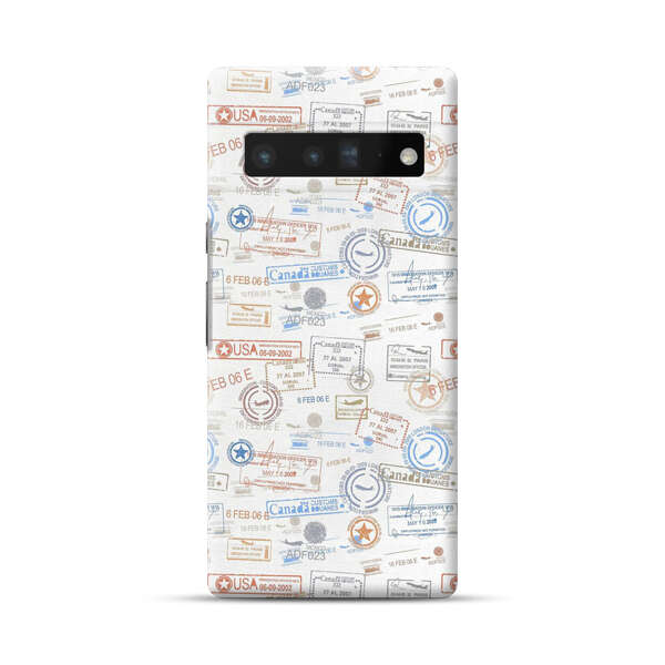 Vintage Passport Stamps Pattern Google Pixel 6 Pro Hard Case