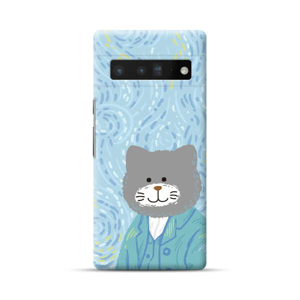 Whimsical Gray Cat with Starry Night Background Google Pixel 6 Pro Hard Case