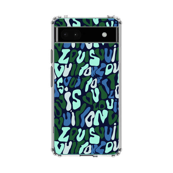 Abstract Layered Text Pattern in Blue and Green Google Pixel 6a Case