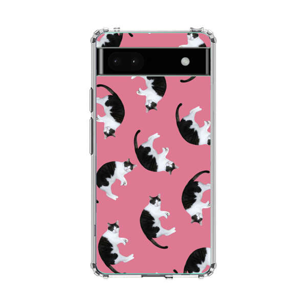 Black and White Cats Pattern on Pink Background Google Pixel 6a Case
