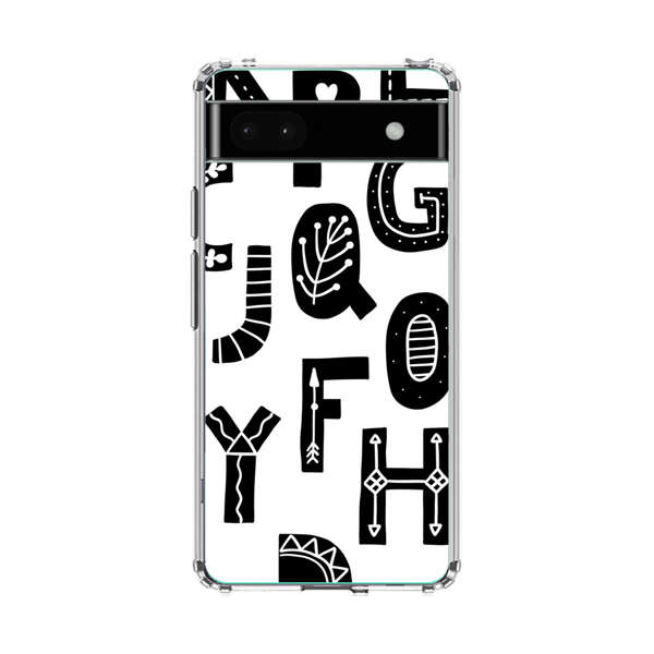 Black and White Hand-Drawn Alphabet Letters Pattern Google Pixel 6a Case