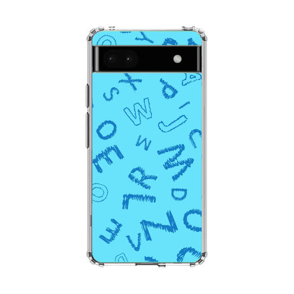 Blue background with random sketched alphabet letters Google Pixel 6a Case