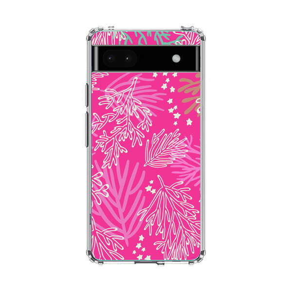 Bright Pink Tropical Leaf Pattern Google Pixel 6a Case
