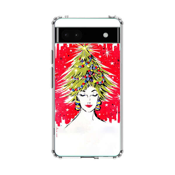 Christmas Tree Hair Woman Red Background Google Pixel 6a Case