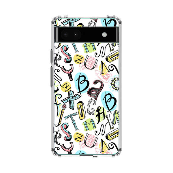 Colorful Scattered Alphabet Letters Pattern Google Pixel 6a Case