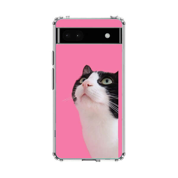 Curious Black and White Cat on Pink Background Google Pixel 6a Case