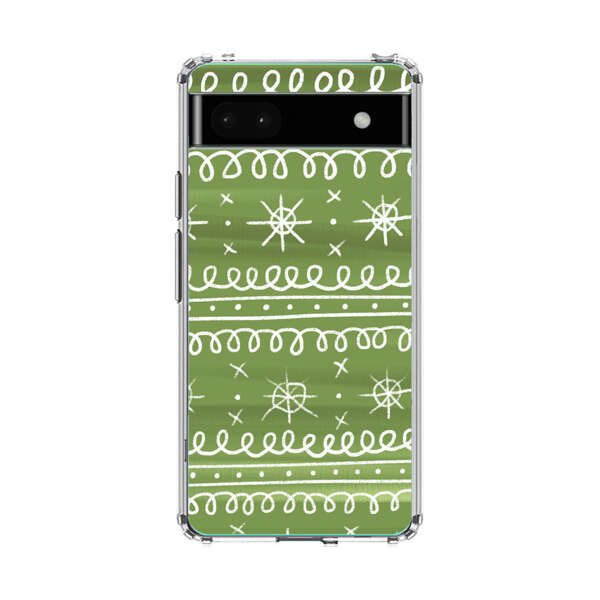 Green White Stars Loop Pattern Google Pixel 6a Case