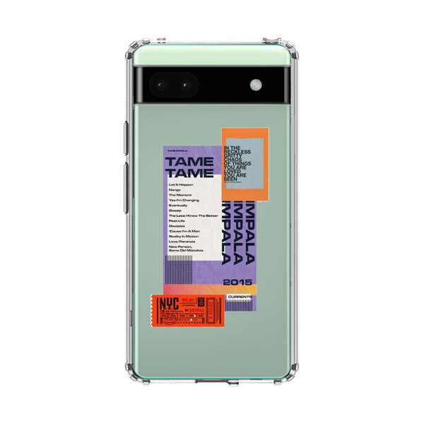 Modern Graphic Collage with Typography and Ticket Elements Google Pixel 6a Case